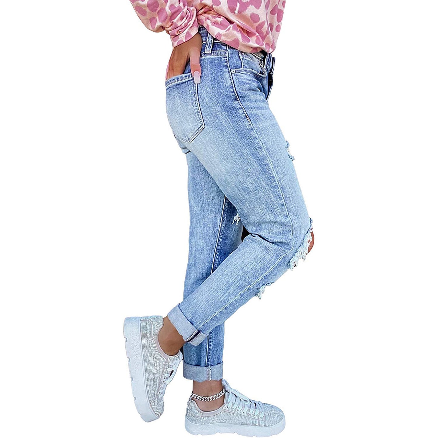 Women’s Skinny Ripped Hand-Worn Jeans – Distressed Denim Pants