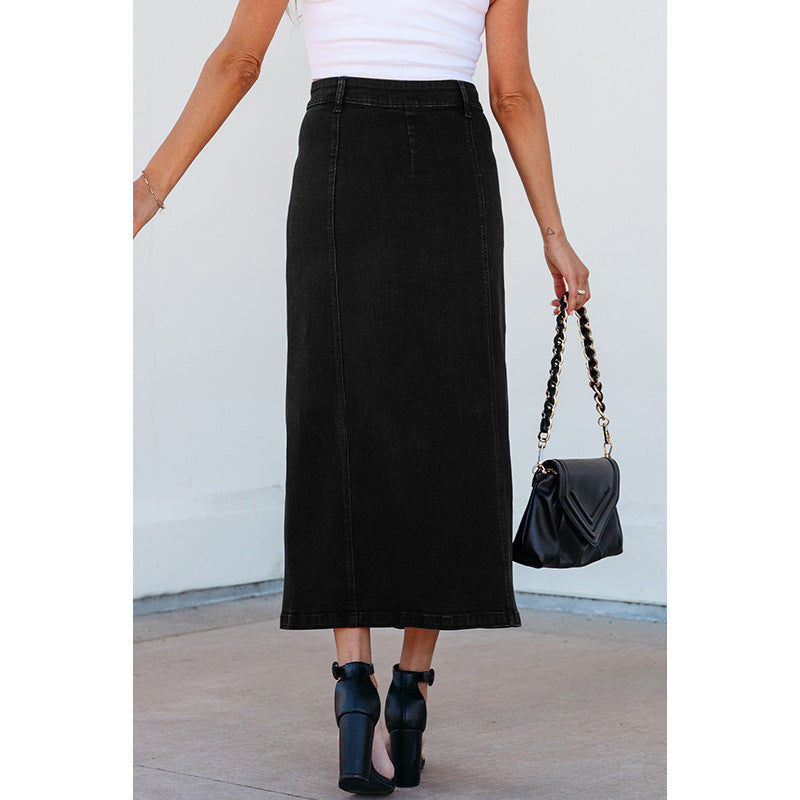 Women’s Button-Front Irregular Slit Midi Dress – Stylish Casual Elegant Wear