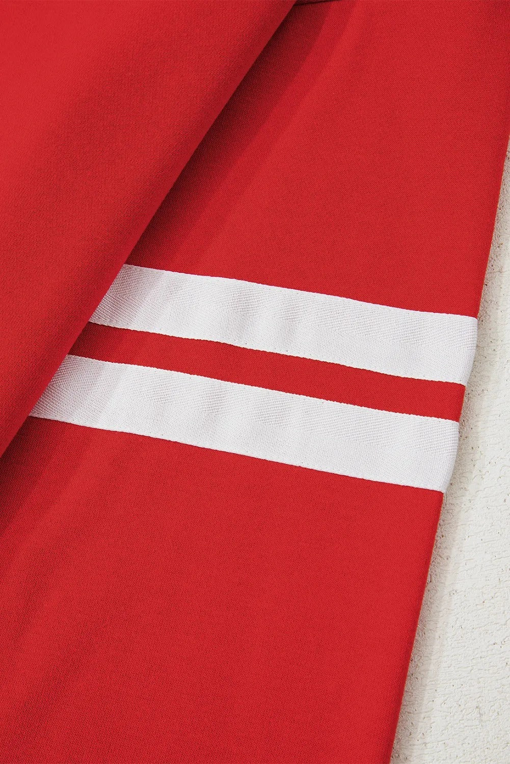 Women’s Oversized Varsity Sweatshirt – Fiery Red Drop Shoulder Pullover with Striped Detail