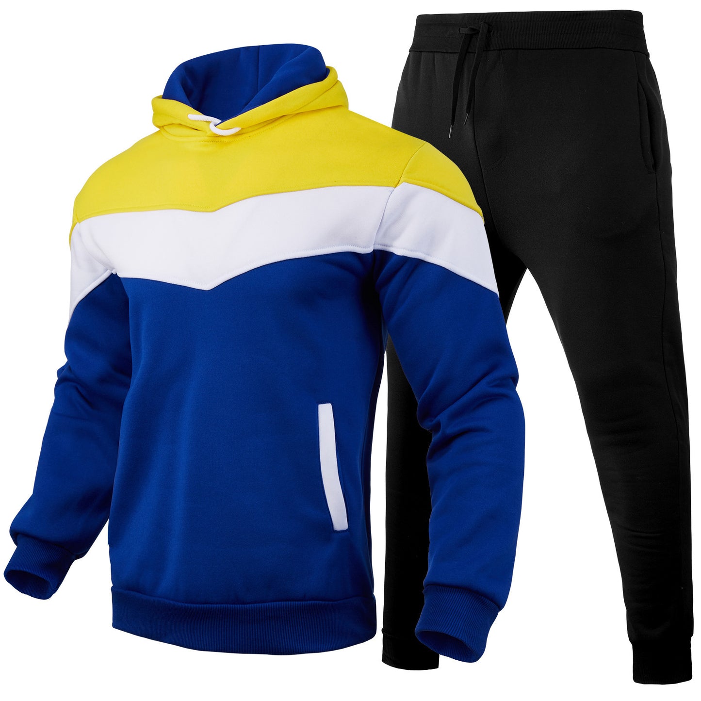 Men’s Color Block Hoodie & Sweater Sportswear Set – Casual Athletic Suit