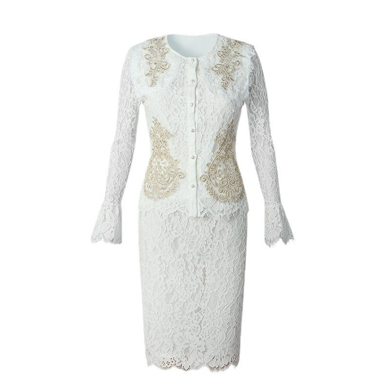 Women’s White Lace Suit – Elegant Minority Fashion Socialite Outfit
