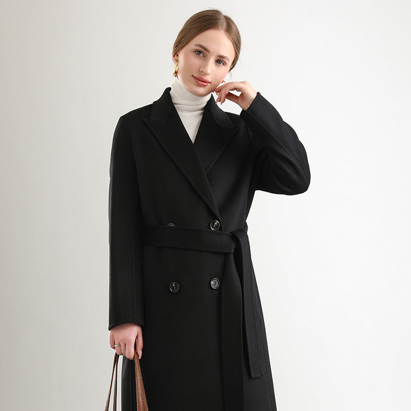 Women’s Mid-Length Wool Overcoat – Elegant Winter Woolen Coat for Cold Weather