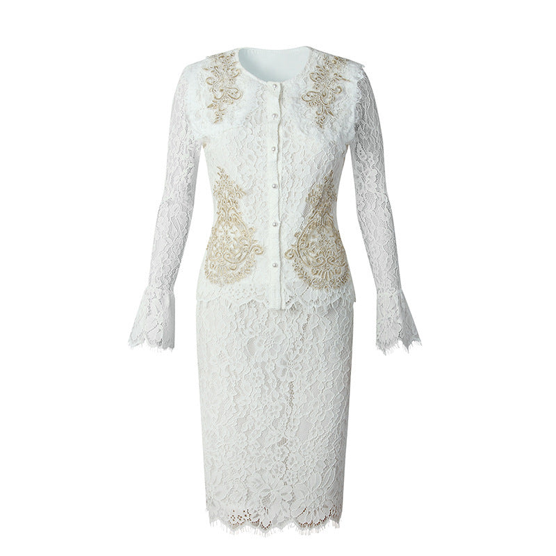 Women’s White Lace Suit – Elegant Minority Fashion Socialite Outfit