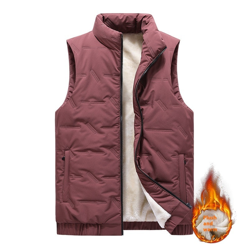Men’s Fleece-Lined Cotton Vest – Thick Warm Sleeveless Jacket with Stand Collar for Autumn & Winter