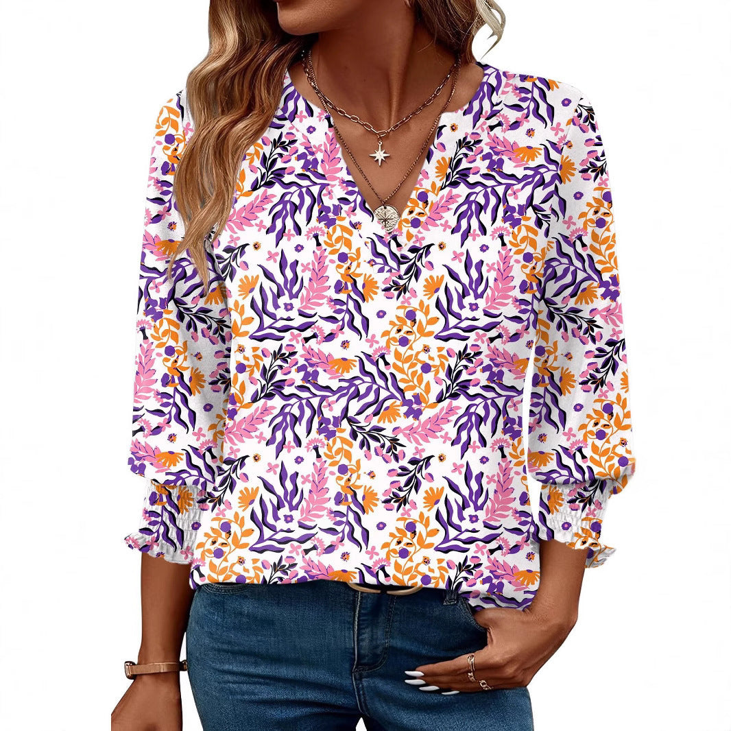 Women’s Three-Quarter Sleeve Floral Print Casual Shirt – Stylish Everyday Top