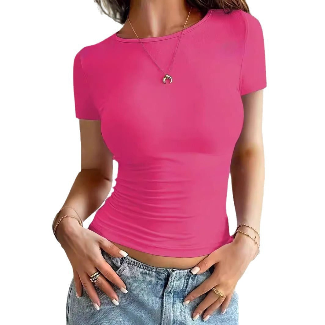 Women’s Slim-Fit Round Neck T-Shirt – Short Sleeve Casual Tee, Comfortable Everyday Top
