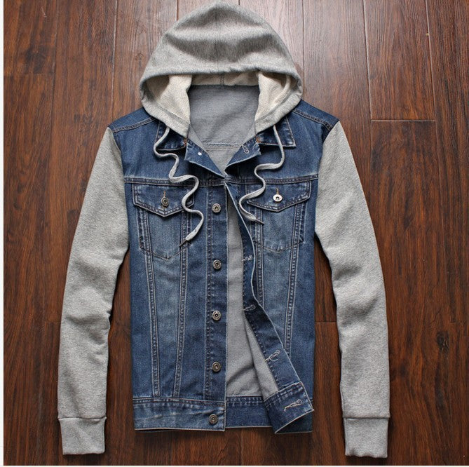 Men’s Denim Jacket with Detachable Hood – Casual Outdoor Sportswear Coat