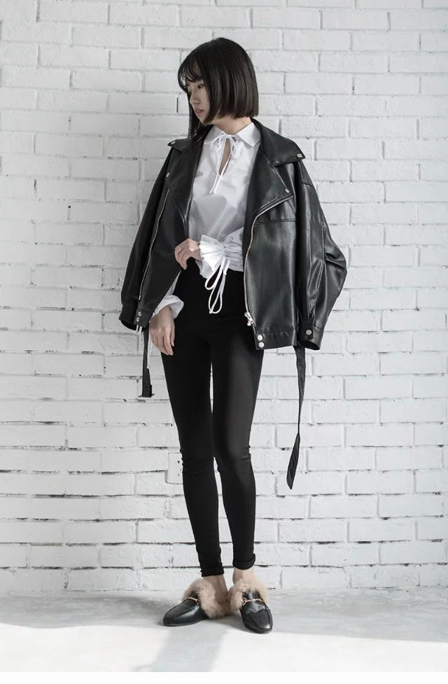 Women's Faux Leather Motorcycle Jacket – Biker-Style Outerwear for Students & Casual Streetwear
