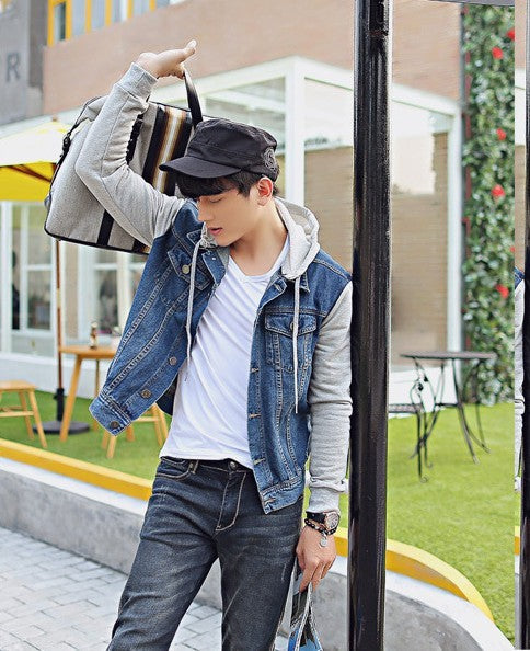 Men’s Denim Jacket with Detachable Hood – Casual Outdoor Sportswear Coat