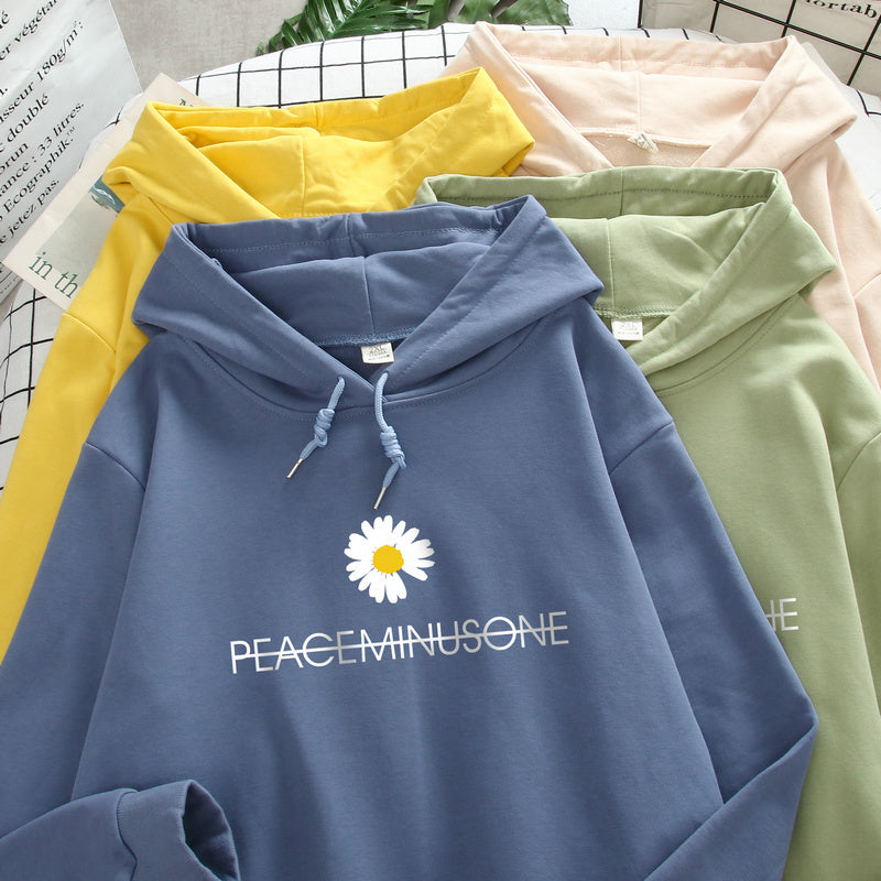 Women’s Lightweight Daisy Print Hoodie – Thin Hooded Sweater for Autumn & Winter