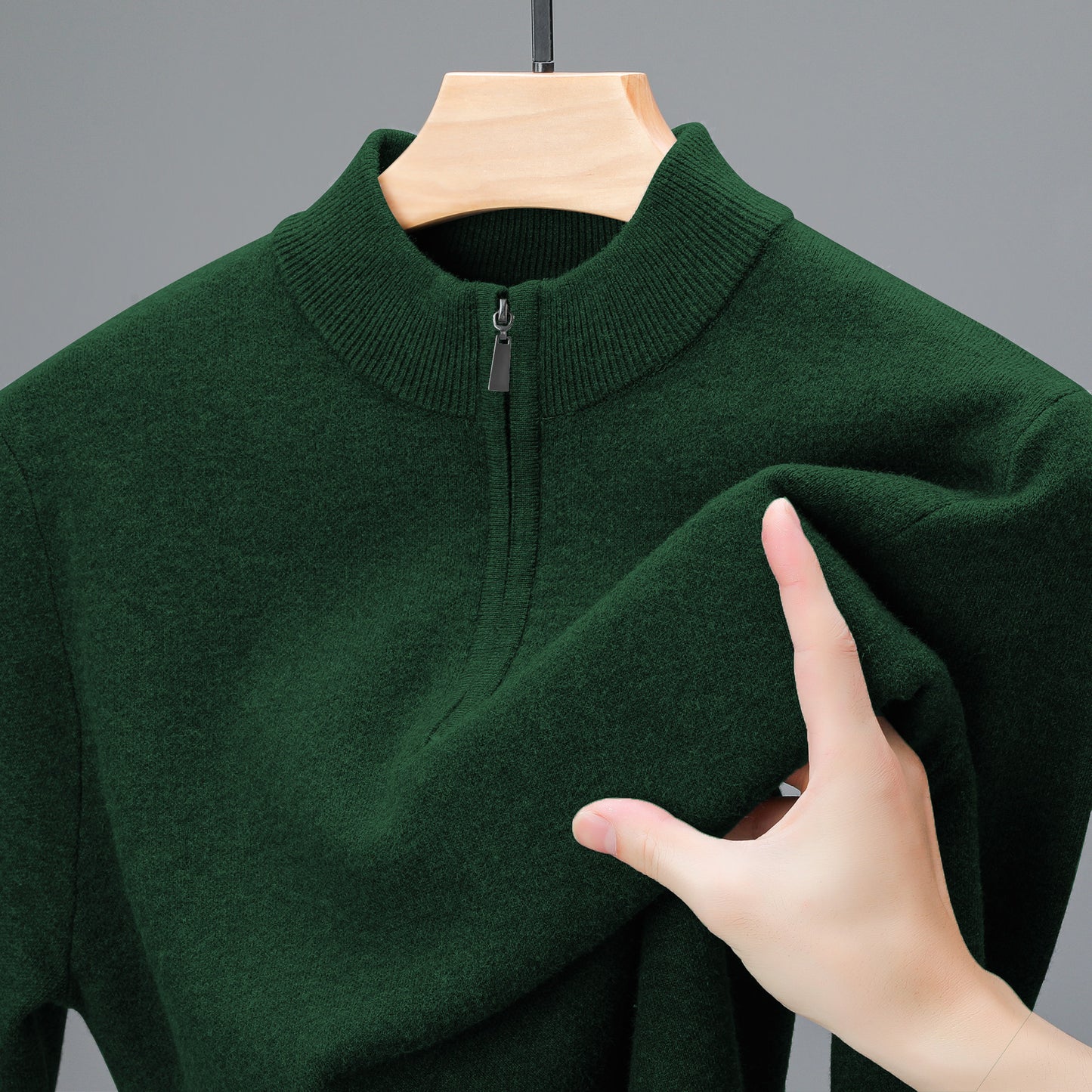 Men’s Half-Zip Sweater – Thick Warm Knit Pullover, High Collar, Solid Color, Middle-Aged Men’s Casual Winter Top