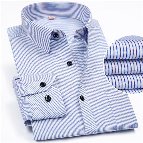 Men’s Striped Button-Up Work Shirt – Casual Long Sleeve Office Wear