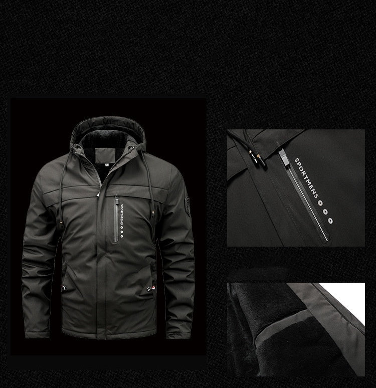 Men’s Plus Size Fleece Hooded Winter Jacket – Warm Outdoor Softshell Coat for Casual Wear