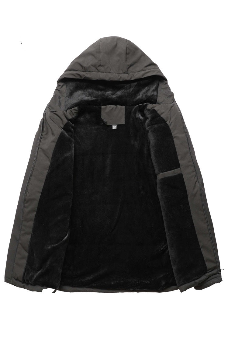 Men’s Plus Size Fleece Hooded Winter Jacket – Warm Outdoor Softshell Coat for Casual Wear