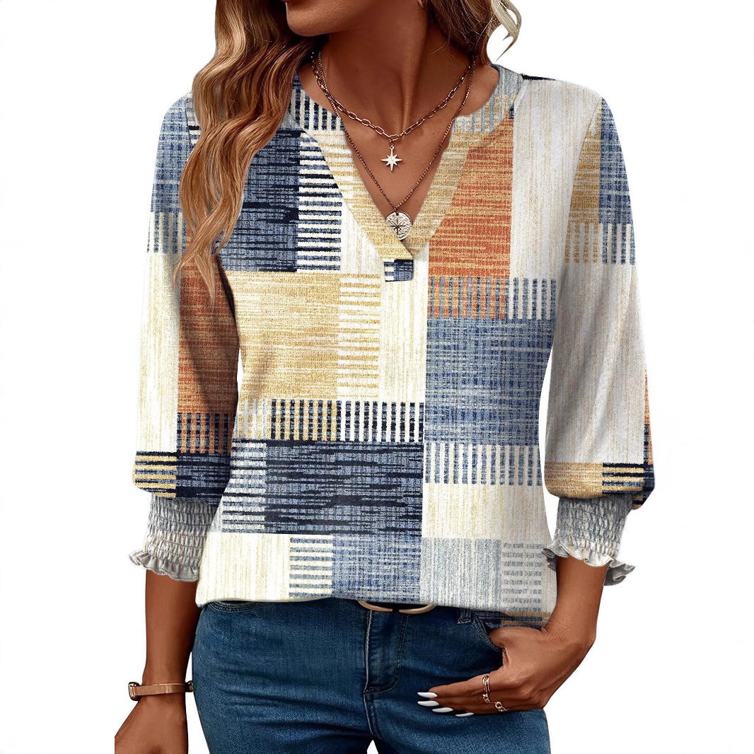 Women’s Three-Quarter Sleeve Floral Print Casual Shirt – Stylish Everyday Top