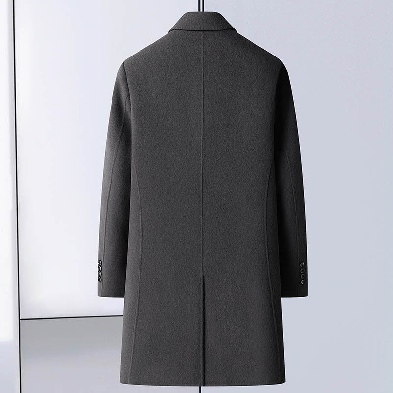 Men’s Handmade Wool Coat – Mid-Length Suit Collar Overcoat with Removable Goose Down Liner