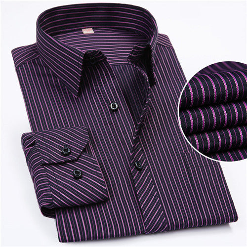 Men’s Striped Button-Up Work Shirt – Casual Long Sleeve Office Wear