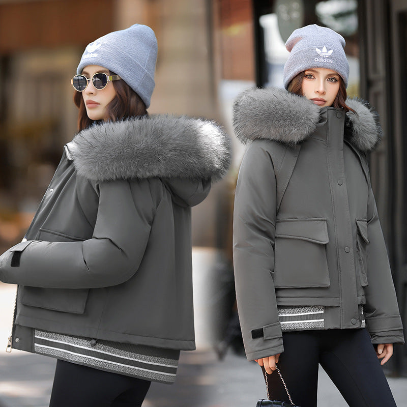 Women’s Thick Russian-Style Cotton Coat – Big Fur Collar Quilted Jacket