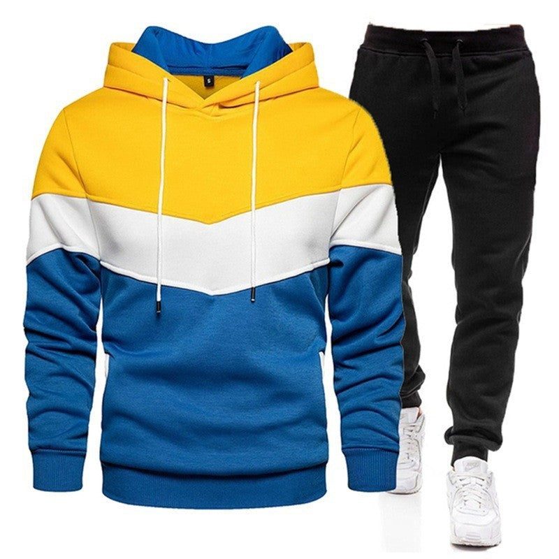 Men’s Color Block Hoodie & Sweater Sportswear Set – Casual Athletic Suit