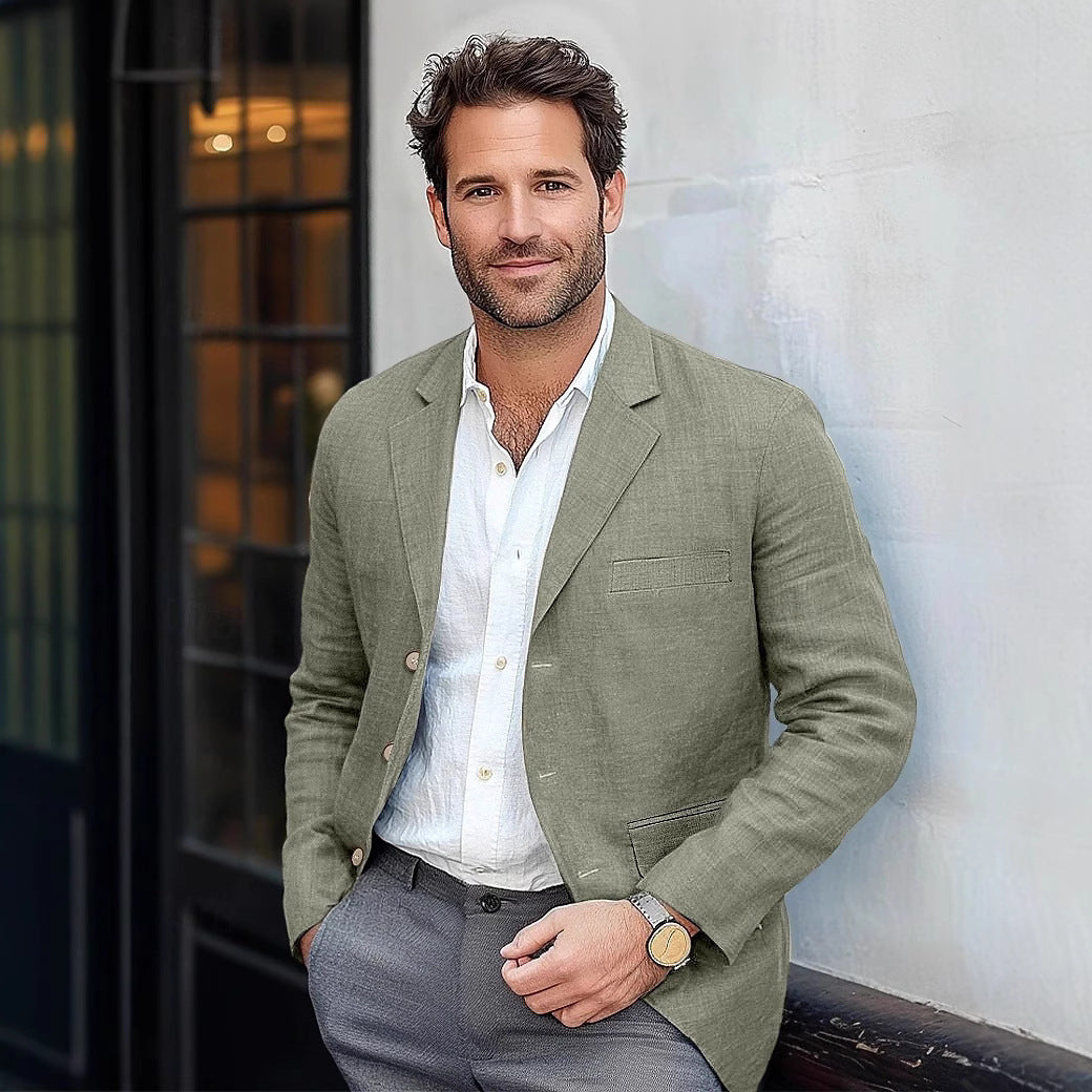 Men’s Casual Cotton-Linen Blazer – Lightweight Breathable Suit Jacket for Spring & Summer