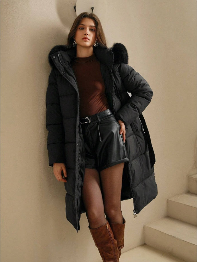 Anewsta Women’s Solid Color Zip-Up Hooded Padded Coat – Long Sleeve with Faux Fur Trim