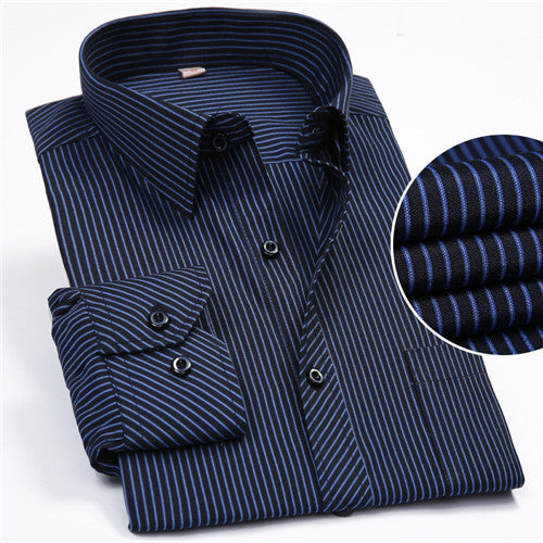 Men’s Striped Button-Up Work Shirt – Casual Long Sleeve Office Wear