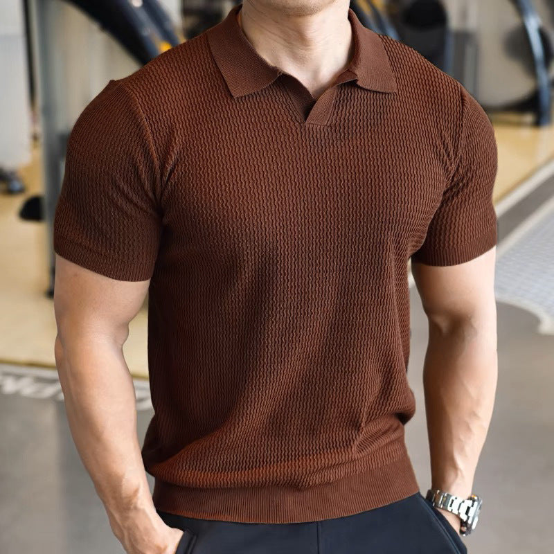 Men’s Henley Collar Button Polo Shirt – Casual Sports Short Sleeve Top