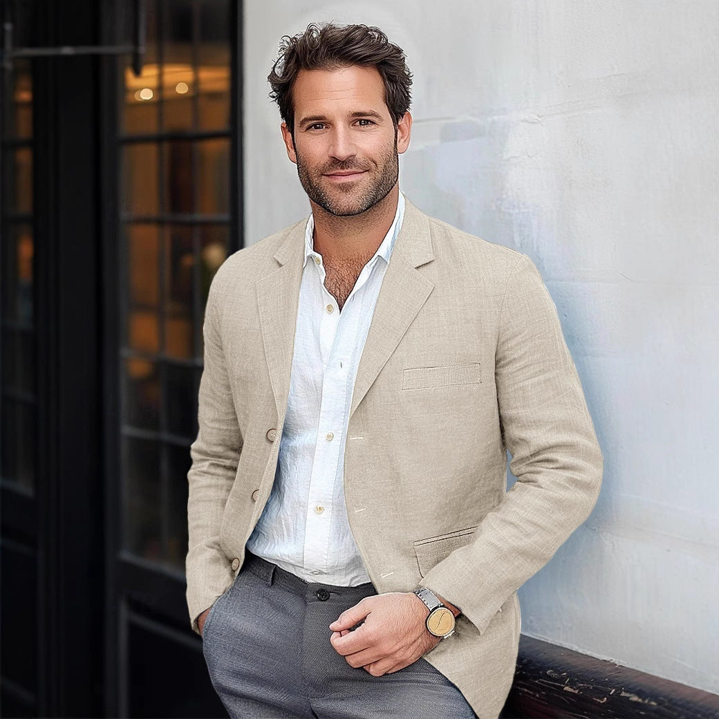 Men’s Casual Cotton-Linen Blazer – Lightweight Breathable Suit Jacket for Spring & Summer