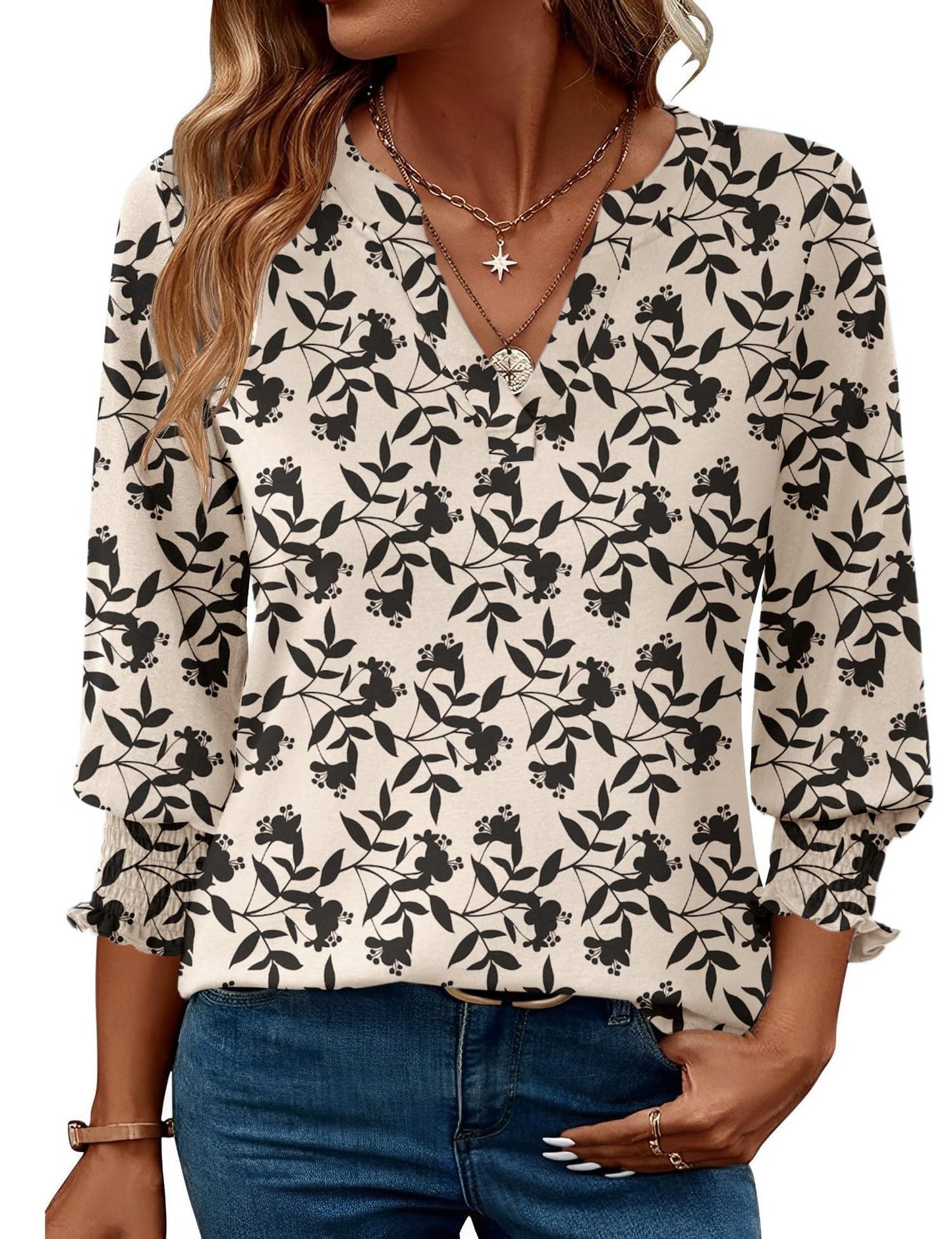 Women’s Three-Quarter Sleeve Floral Print Casual Shirt – Stylish Everyday Top