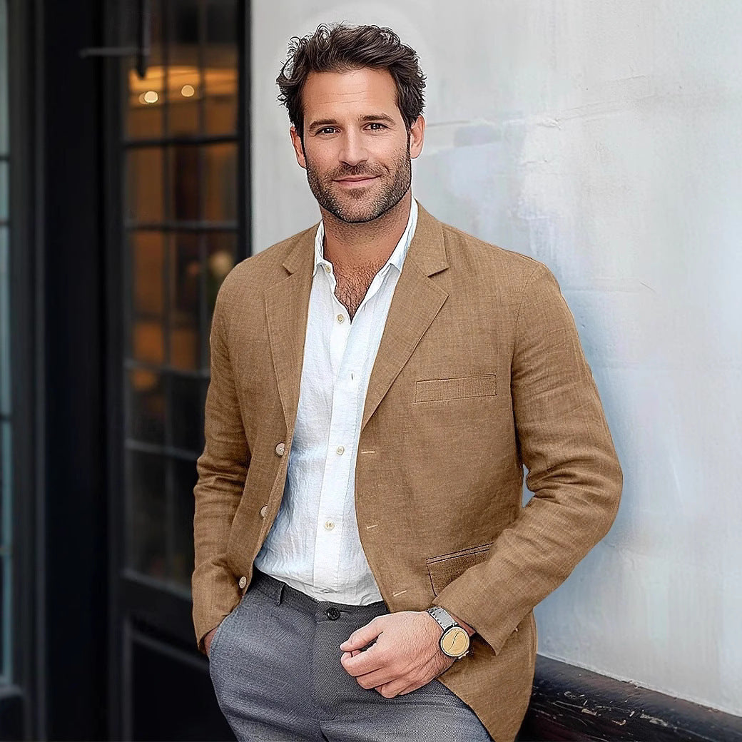 Men’s Casual Cotton-Linen Blazer – Lightweight Breathable Suit Jacket for Spring & Summer