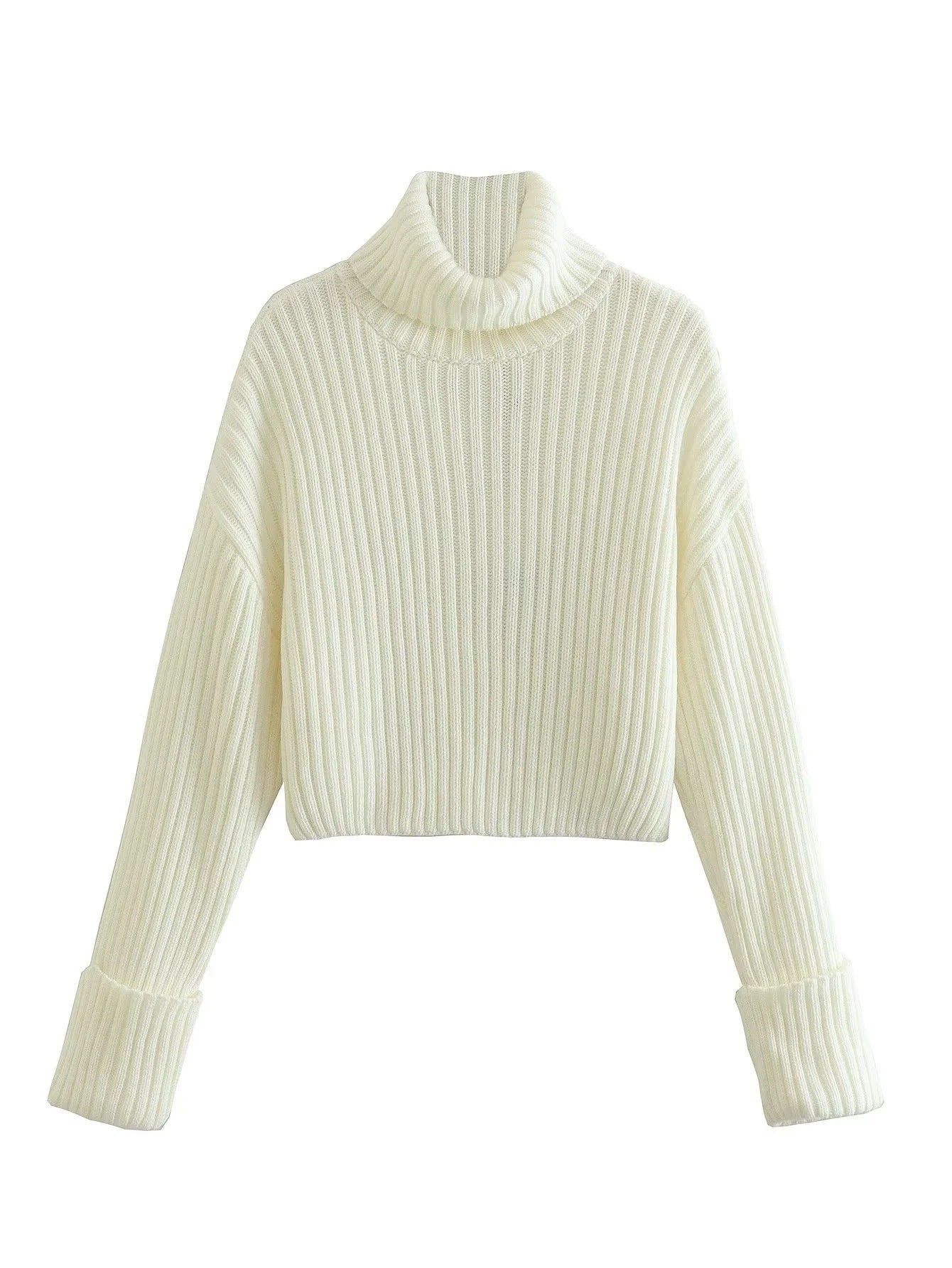 Women’s Striped Turtleneck Sweater – Short Minimalist Knit for Trendy Winter 2025