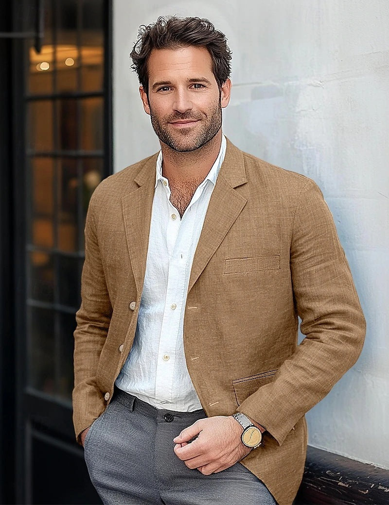 Men’s Casual Cotton-Linen Blazer – Lightweight Breathable Suit Jacket for Spring & Summer