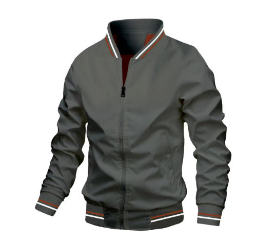 Men’s Striped Zip-Up Bomber Jacket – Casual Lightweight Baseball-Style Outerwear for Spring & Fall