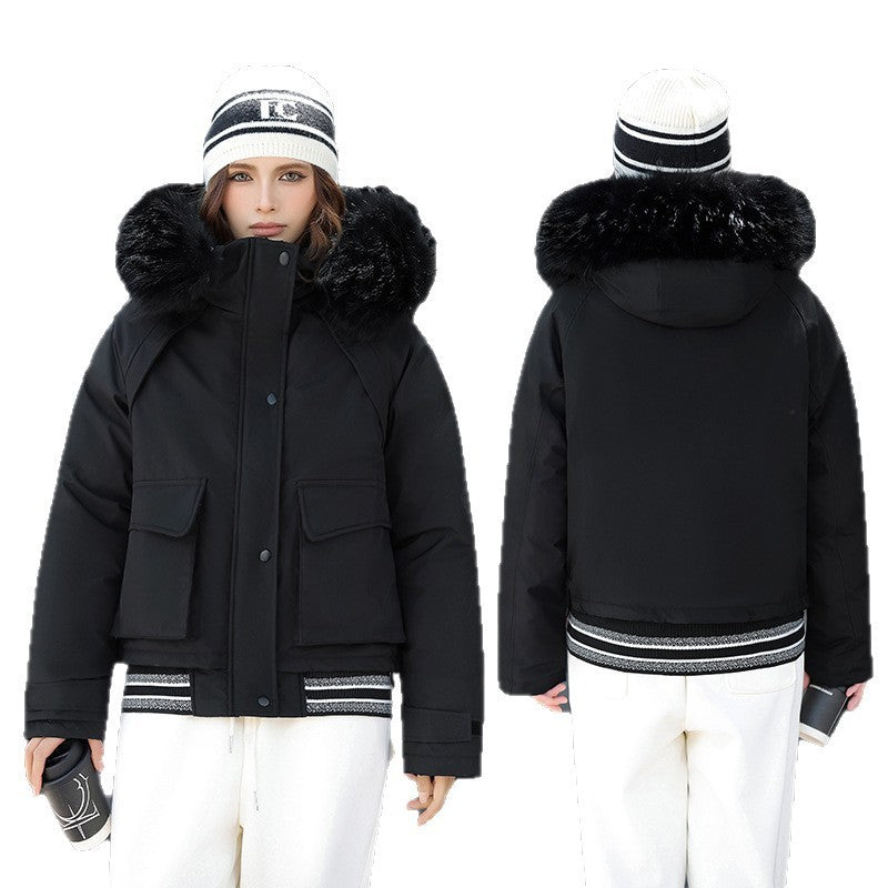Women’s Thick Russian-Style Cotton Coat – Big Fur Collar Quilted Jacket