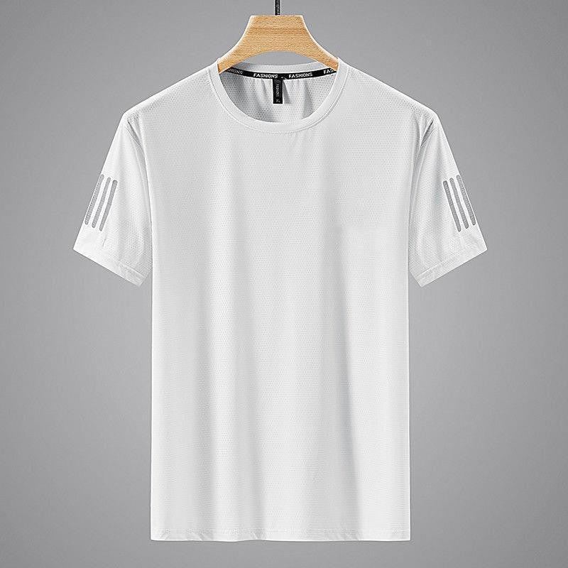 Men’s Summer Ice Silk T-Shirt – Solid Color Round Neck Sporty Casual Top