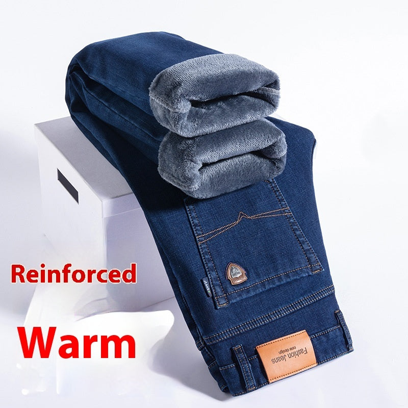 Men’s Fleece-Lined Straight Leg Jeans – Loose Fit Plus Size Winter Denim