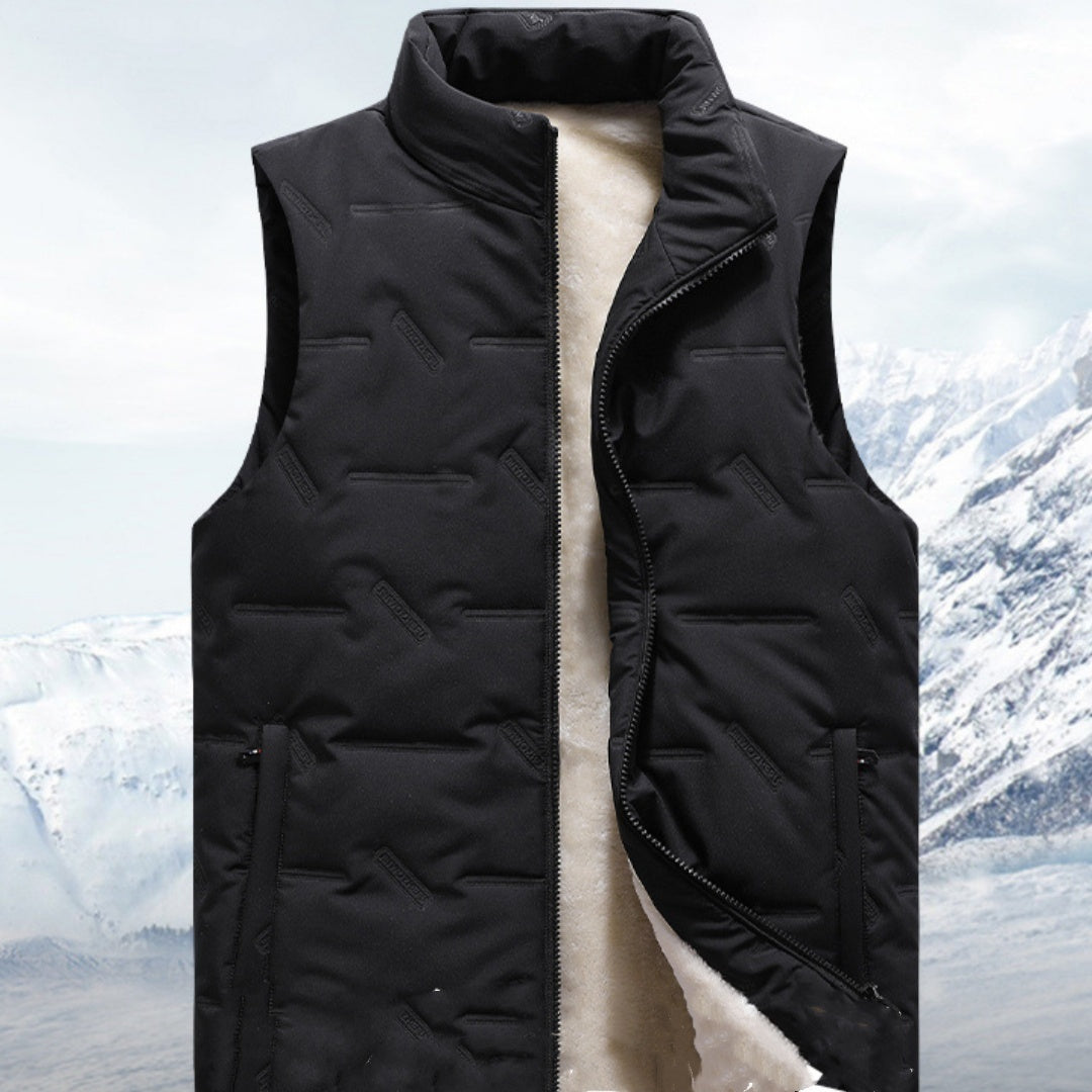 Men’s Fleece-Lined Cotton Vest – Thick Warm Sleeveless Jacket with Stand Collar for Autumn & Winter