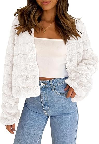 Women’s Faux Fur Cardigan – Long Sleeve Front Open Short Coat, Cozy Winter Outerwear