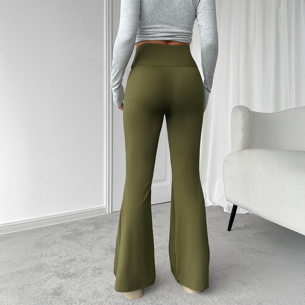 Women’s Slim-Fit Peach Hip Yoga Trousers – Belly Control Micro-Stretch Activewear