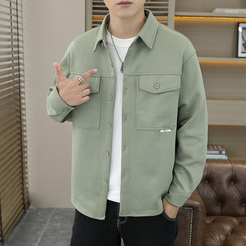 Men’s Twill Knit Lapel Shirt Jacket – Casual Lightweight Coat