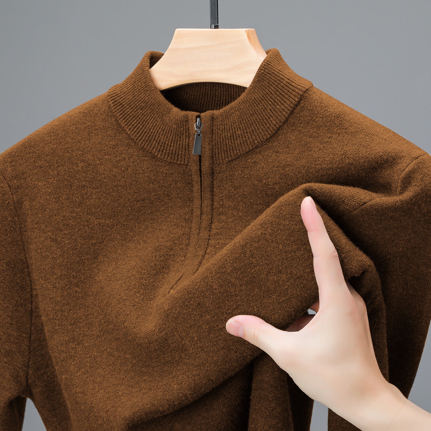 Men’s Half-Zip Sweater – Thick Warm Knit Pullover, High Collar, Solid Color, Middle-Aged Men’s Casual Winter Top