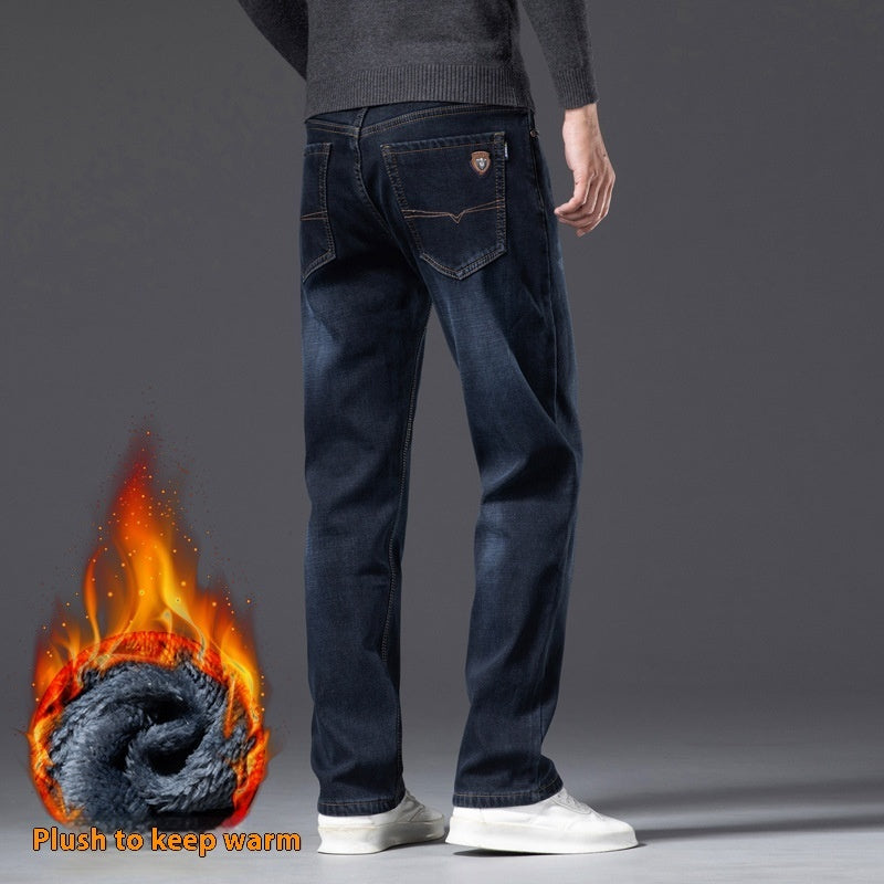 Men’s Fleece-Lined Straight Leg Jeans – Loose Fit Plus Size Winter Denim