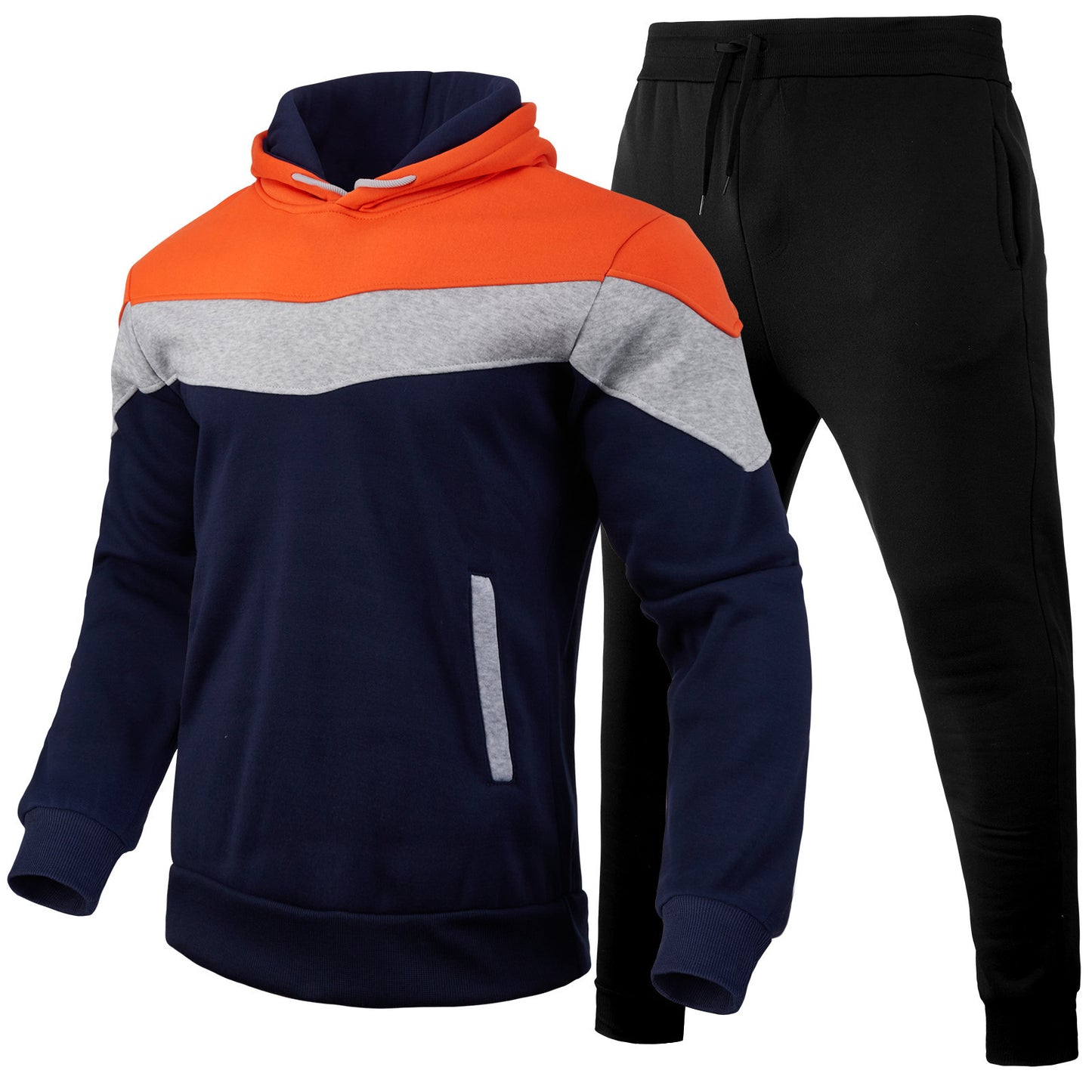 Men’s Color Block Hoodie & Sweater Sportswear Set – Casual Athletic Suit