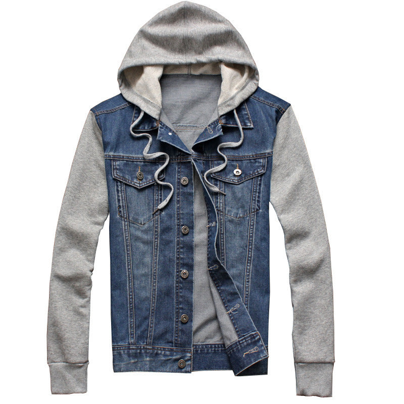 Men’s Denim Jacket with Detachable Hood – Casual Outdoor Sportswear Coat