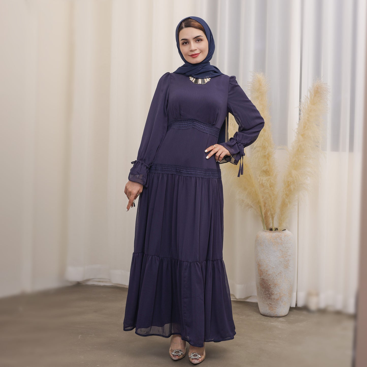 Exquisite Lace Long Dress – Middle Eastern Style Elegant Evening Gown