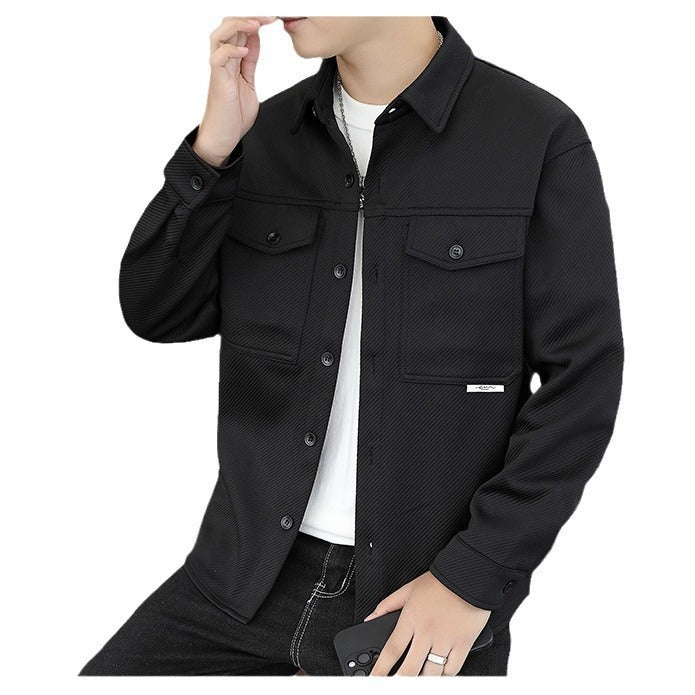 Men’s Twill Knit Lapel Shirt Jacket – Casual Lightweight Coat