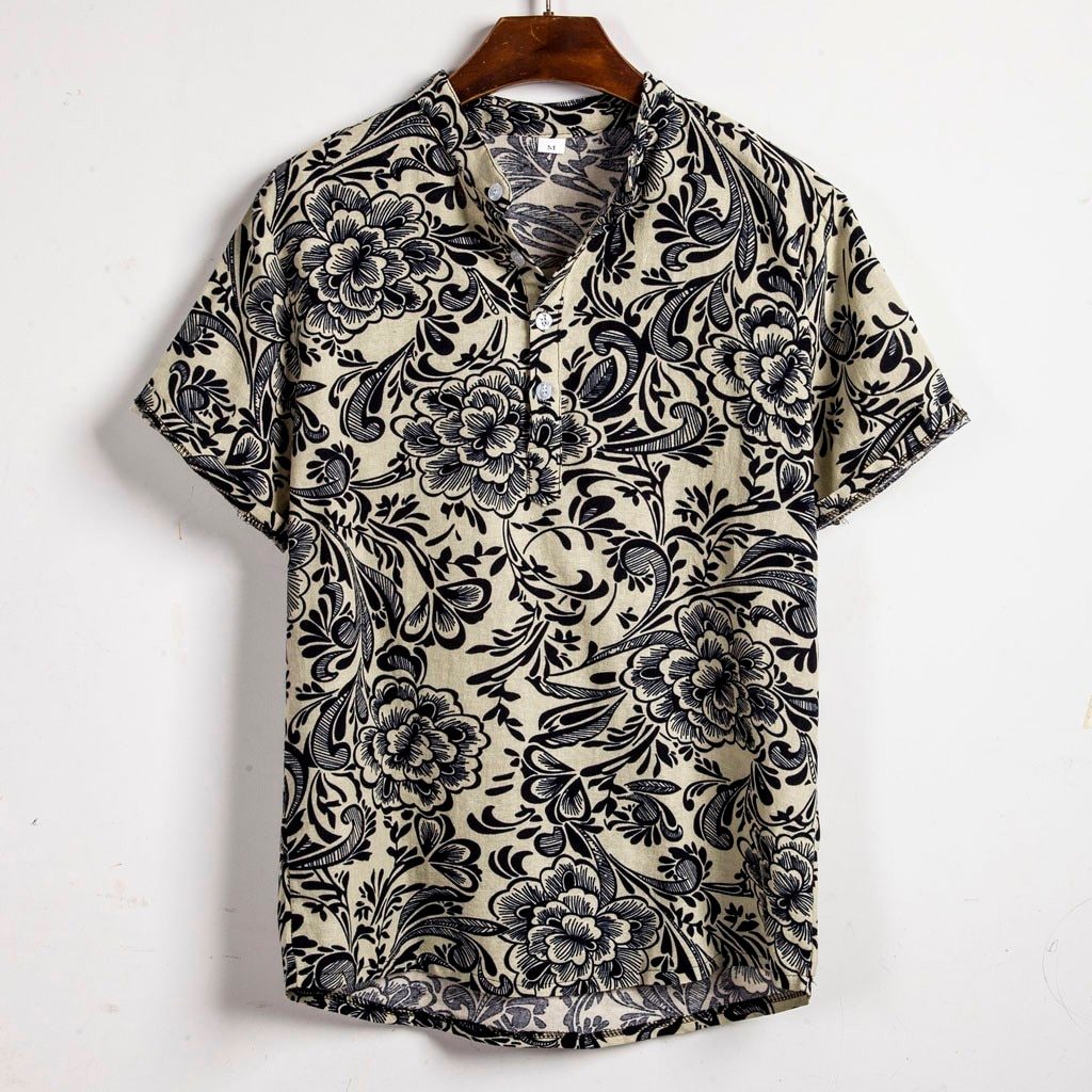 Men’s Plus Size Floral Short Sleeve Shirt – Casual Button-Down Summer Top