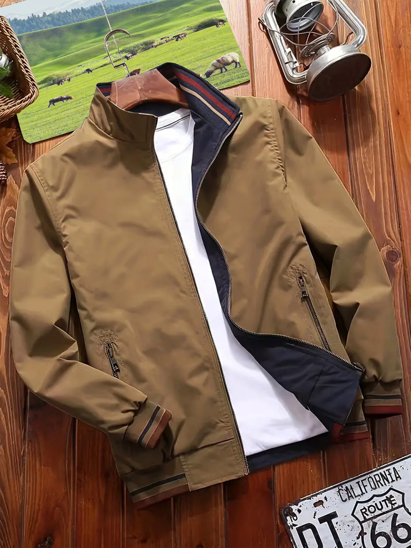Men’s Reversible Sports Jacket – Stand Collar Casual Zip-Up Outerwear