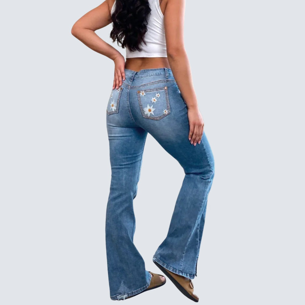 Women’s High-Waist Wide-Leg Jeans – Retro Y2K Star Patch Light-Wash Denim, Full-Length for All Seasons