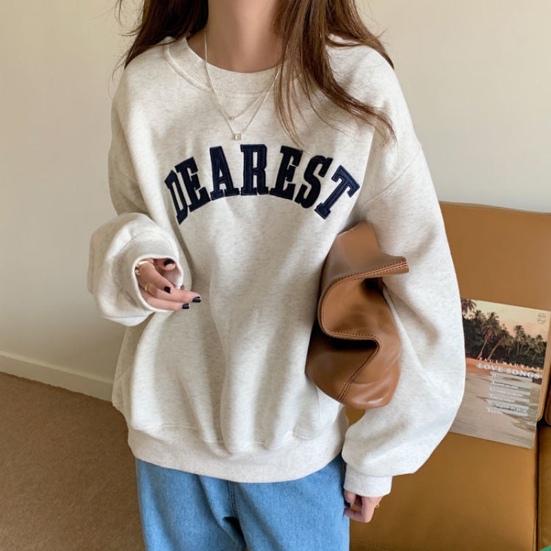 Women's Plus Velvet Fleece Sweater – Padded Pullover for Autumn & Winter Warmth